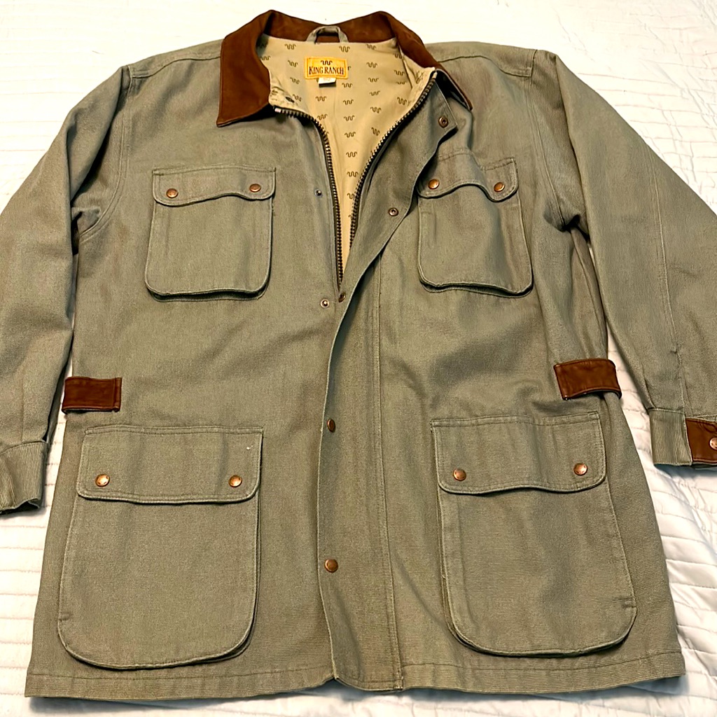 King Ranch Xl Heavy Coat, 100% Cotton And Leather, Excellent Condition, Full Zip